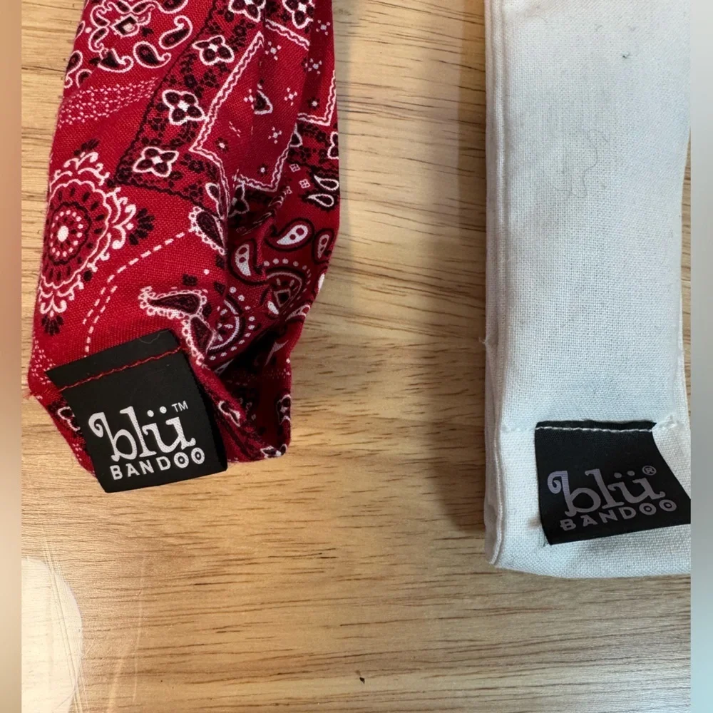 Blu Bandoo Set of 2 Cooling Headwear Neck Bandoo Red Patterned and White OSFM
